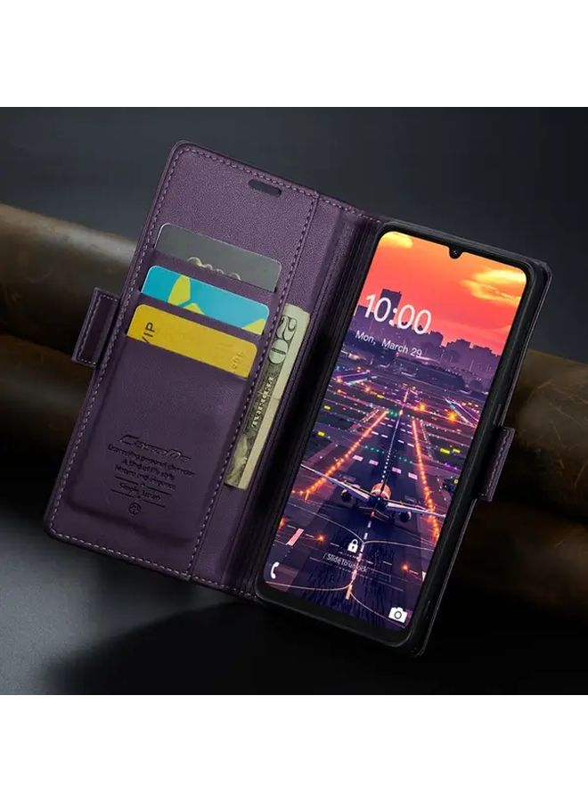 Purple RFID Blocking Leather Wallet Case With Card Holder Kickstand For Galaxy A52 5G - Image 2